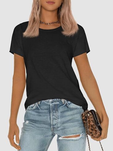 ATHMILE Womens Short Sleeve Round Neck Shirts Summer Top Fashion Basic Tee in Saudi Arabia