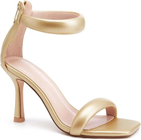 Coutgo Womens One Strap Sandals Square Toe Stiletto Heels Dress Shoes | 3.54-Inch High Heel, Open Toe, Ankle Strap, Back Zipper, Summer, Wedding, Party, Work, Casual in Saudi Arabia