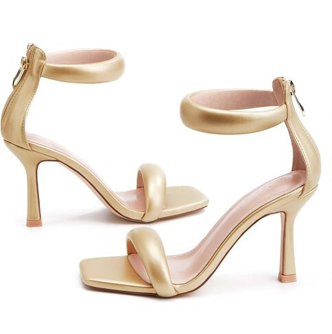 Coutgo Womens One Strap Sandals Square Toe Stiletto Heels Dress Shoes | 3.54-Inch High Heel, Open Toe, Ankle Strap, Back Zipper, Summer, Wedding, Party, Work, Casual in Saudi Arabia