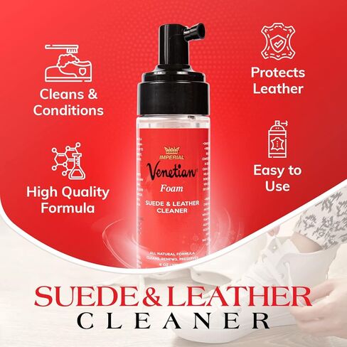 Venetian Foam Shoe Cleaner - 6 Oz Sneaker Cleaner Foam - Instant Sneaker Cleaner Spray - Multi-Purpose Foam Cleaner for Boots, Sneakers, and Shoes - Cleans & Protects- 6oz Made in USA in Kuwait