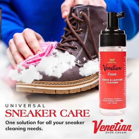 Venetian Foam Shoe Cleaner - 6 Oz Sneaker Cleaner Foam - Instant Sneaker Cleaner Spray - Multi-Purpose Foam Cleaner for Boots, Sneakers, and Shoes - Cleans & Protects- 6oz Made in USA in Kuwait