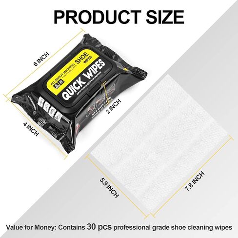 مناديل للأحذية من أكتفي، عبوة واحدة مكونة من 30 قطعة مناديل سريعة للأحذية الرياضية، مناديل للأحذية الرياضية، مناديل محمولة للاستعمال مرة واحدة، تزيل بقع الأوساخ in Kuwait