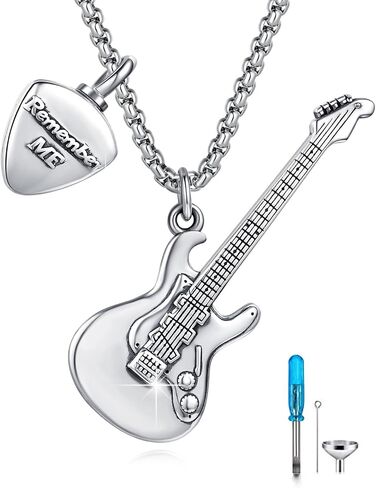 Guitar Urn Necklace For Ashes 925 Sterling Silver Music Guitar Pendant,Guitarist Cremation Keepsake Jewelry Gifts For Music Lover in Kuwait