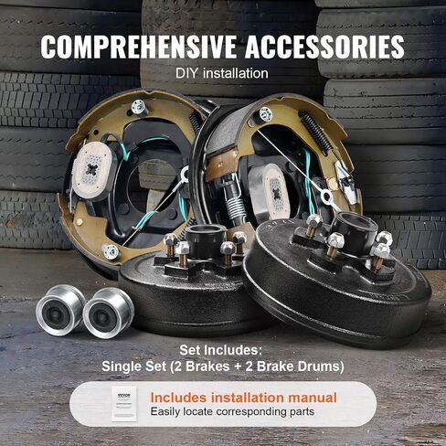 VEVOR Electric Trailer Brake Assembly, 10" x 2-1/4", 2 Pairs Self-Adjusting Electric Brakes Kit for 3500 lbs Axle, 4-Hole Mounting, Backing Plates for Brake System Part Replacement (2 Right + 2 Left) in Saudi Arabia