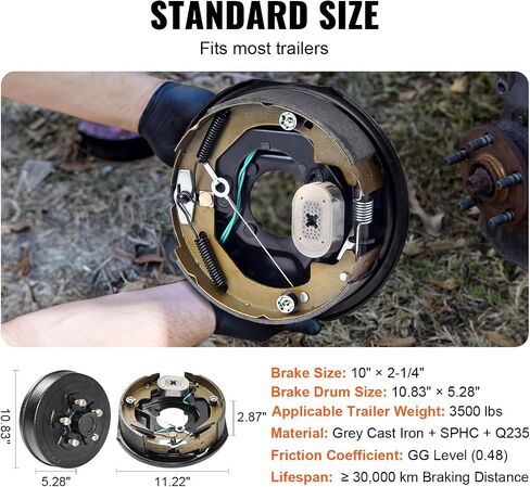 VEVOR Electric Trailer Brake Assembly, 10" x 2-1/4", 2 Pairs Self-Adjusting Electric Brakes Kit for 3500 lbs Axle, 4-Hole Mounting, Backing Plates for Brake System Part Replacement (2 Right + 2 Left) in Saudi Arabia
