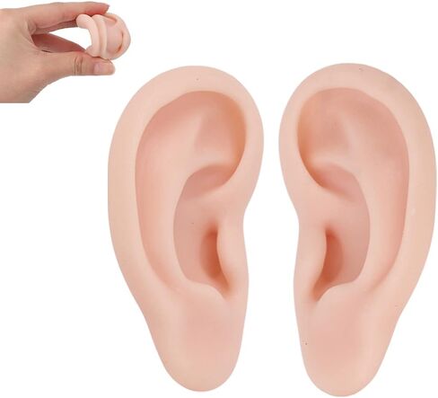 Human Ear Model, 1 Pair Soft Silicone Simulation Ear Model, Flexible Fake Ear, Realistic Body Parts for Piercing Practice, Earrings Jewelry Display, Teaching Tool(3#) in Saudi Arabia