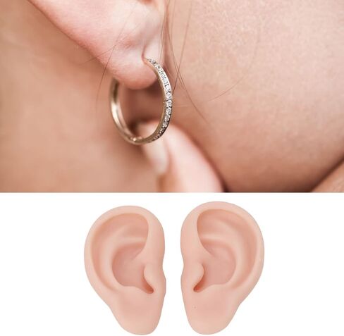 Human Ear Model, 1 Pair Soft Silicone Simulation Ear Model, Flexible Fake Ear, Realistic Body Parts for Piercing Practice, Earrings Jewelry Display, Teaching Tool(3#) in Saudi Arabia