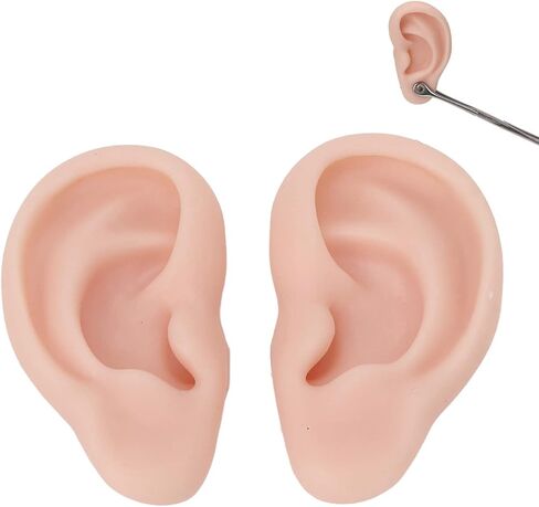 Human Ear Model, 1 Pair Soft Silicone Simulation Ear Model, Flexible Fake Ear, Realistic Body Parts for Piercing Practice, Earrings Jewelry Display, Teaching Tool(3#) in Saudi Arabia