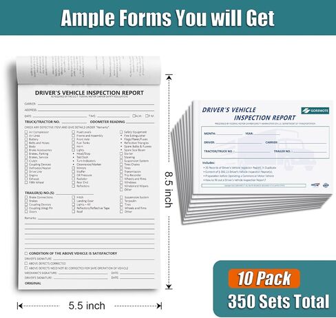 Detailed Driver's Vehicle Inspection Report, 10 Pack, Pre Trip Inspection Book for Trucker, 2-Ply Carbonless, 35 Sets of Forms per DVIR Log Book for Truck Drivers, 8.5" x 5.5" in Saudi Arabia