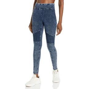 Andrew Marc Sport Women's High Waist Faux Denim Full Length Legging, Regular and Plus Sizes, Navy Slit, Large