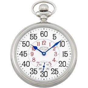 Gotham Men's Stainless Steel Mechanical Hand Wind Railway Classic Nostalgia Series Pocket Watch # GWC14124S