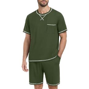 PrinStory Men's Pajamas Set Sleepwear Lightweight Short Sleeve Shirts and Shorts Soft 2 Piece Lounge Set Cozy Nightwear