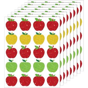 Geyee 400 Pcs Apple Shape Stickers Glitter Apple Stickers Back to School Stickers 3 Colors Apple Decals Teachers Reward Stickers for First Day of School Fall Classroom Decor School Incentives
