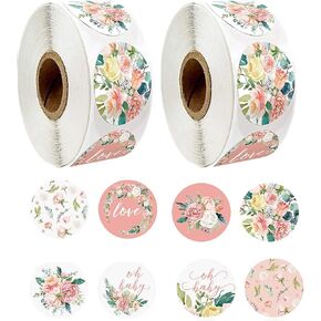 Floral Stickers Stickers 1'' 25mm Adhesive Labels,1000pcs Decorative Envelope Seal Stickers for Gifts, Wedding,Birthday, Party,Packaging for Small Business (A-36)