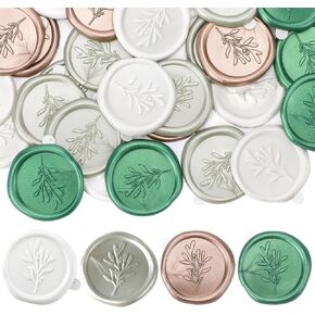 Eucalyptus Wedding Seal Stickers - 40pcs Champagne Gold White Plant Envelope Seal Stickers Self Adhesive Pine Green Silver Wax Seals Sticker Party Invitation Cards DIY Craft Gift Wrapping