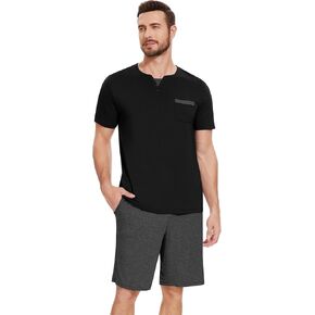NACHILA Men's Pajamas Set-Viscose Made from Bamboo,Short Sleeve Pjs Cool Sleepwear with Shorts Pants Soft Loungewear