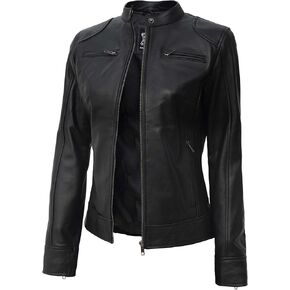 Leather Jacket Women - Real Lambskin Leather Dodg Women Biker Motorcycle Leather Jackets For Womens