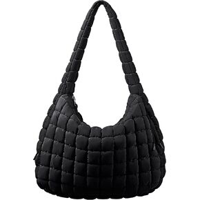 Quilted Puffer Tote Bag for Women Large Tote Bag Puffy Tote Bag with Zipper Lightweight Hobo Bag Crossbody Shoulder Bag