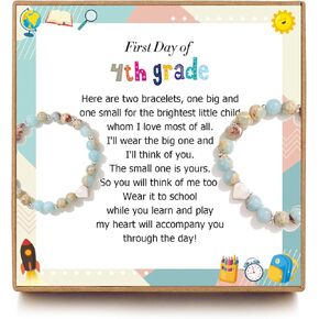 First Day of School 1-5 Grade Mommy and Me Bracelets, Back To School Gifts, Heart Beaded Mom and Daughter Bracelets, Mother Daughter Bracelets set for 2 One big and one small bracelet