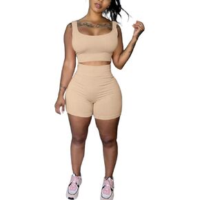 HTD Womens 2 Piece Outfits Casual Matching Sets Yoga Shorts Set Jogger Tracksuit