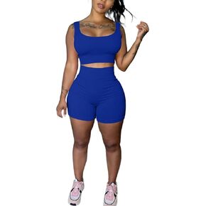 HTD Womens 2 Piece Outfits Casual Matching Sets Yoga Shorts Set Jogger Tracksuit
