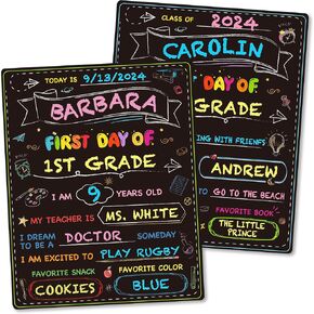 First Day of School Board, Back to School Sign, Reusable Color Painting Last Day of School Board, Washable Chalkboard Signs for First Day of School Gift Kindergarten Pre-K 13" X 10.5"