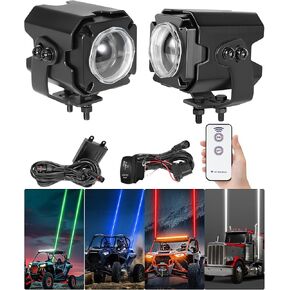 Laser Whip Lights with Switch & Remote 3inch RGBW Whipless Laser Pods Spot Beam Light Kit or UTV ATV Truck Motorcycle Can am RZR Boat