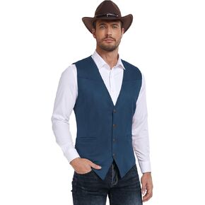 Century Star Men's Suede Leather Cowboy Vest Western Suit Casual Dress Wedding Slim Fit Waistcoat Renaissance Pirate Medieval