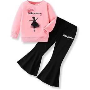 3-7T Kids Toddler Girl Clothes Letter Print Sweatshirt Flared Pants 2Pc Outfits Set
