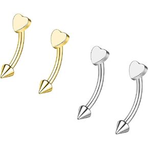 ZS 2 Pairs Internally Threaded Eyebrow Rings, 16G Stainless Steel Spike Helix Daith Tragus Earrings Belly Lip Body Piercing Jewelry for Sensitive Skin Women Men