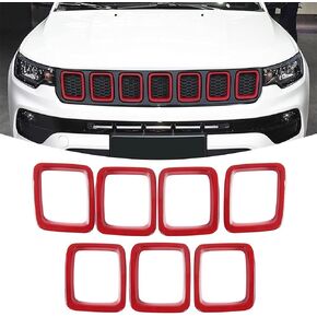 Front Grille Grill Inserts Cover Compatible with Jeep Compass 2017 2018 2019 2020 2021 ABS Grill Cover Rings Frame Trims Kit 7PC (Glossy Black)