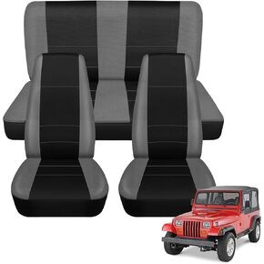Seat Covers Compatible with Jeep Wrangler YJ 1987-1996 Full Set, Front & Rear Back Door Complete Bench, Breathable Automotive Cover Cushion Accessories