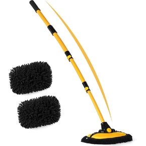 anngrowy 56.7" Car Wash Brush Mop Kit Mitt Sponge with Long Handle Car Cleaning Supplies Kit Tools Car Washing Duster Exterior Scratch Free, Chenille Replacement Head Extension Pole