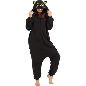 Cozy Black Cat Onesie Pajamas for Adults Halloween Costume One-Piece Cosplay Christmas Sleepwear