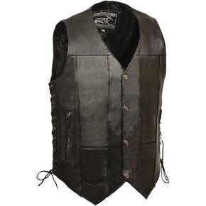 Event leather Men's Single Panel Back 10 Pocket Vest with 6 Inside Pocket (Black, Small)