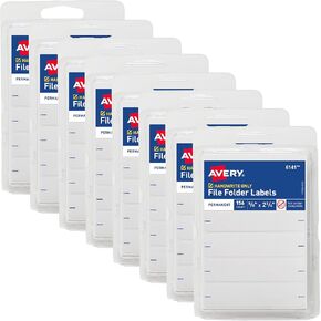 Avery File Folder Labels, 5/8" x 2-3/4", White, Non-Printable, 8 Packs, 1,248 Blank Labels Total (21925)