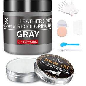 Leather Recoloring Balm,8.5oz Leather Color Restorer,Black Leather Repair kit for Furniture and Car Interior,Leather Couch Scratch Repair,Leather Dye Paint for Faded,Cracked and Damaged Leather