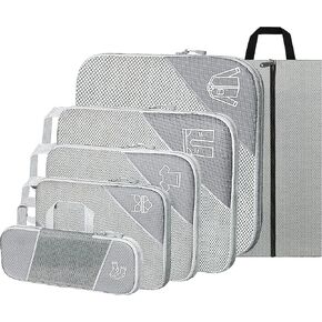 Compression Packing Cubes for Travel, 6 Set Packing Cubes for Travel Essentials, Ultralight Suitcase Organiser Bags Set for Travel, Expandable Luggage Travel Bags for Carry-on Luggage Suitcase (Grey)