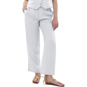 Amazhiyu Women's 100% Linen Summer Classic High-Waisted Straight-Leg Pants Casual
