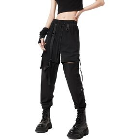 CLOAKA Cargo Pants Women Techwear Goth Y2K High Waist Adjustable with Drawstring Pockets Sweatpants Joggers Street