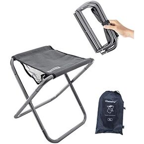 2 Pack Camping Stool, 16in Tall Large Size Folding Stool with Carry Bag, Aluminum Alloy Bracket, 1.5lbs Lightweight, Load Capacity to 300lbs, for Travel, BBQ, Fishing(2 Pack Grey)