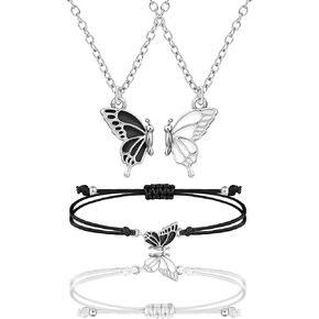 MJartoria BFF Necklace and Bracelets for 2-Butterfly Friendship Necklace Bracelet Best Friend Necklace Matching Necklace Bracelets Gifts