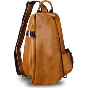 Genuine Leather Silng Bag for Men and Women Large Leather Sling Backpack Shoulder Crossbody Bag Chest Purse for Ipad Pro 12.9