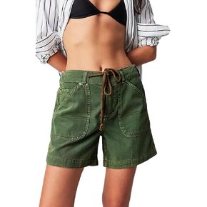 LifeShe Women's Summer Denim Shorts Casual Elastic Waist Jean Shorts with Drawstring