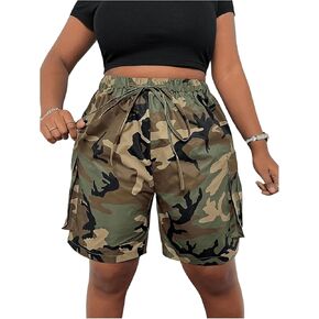 SOLY HUX Women's Plus Size Camo Cargo Shorts High Waisted Straight Leg Shorts Casual Summer Short Pants