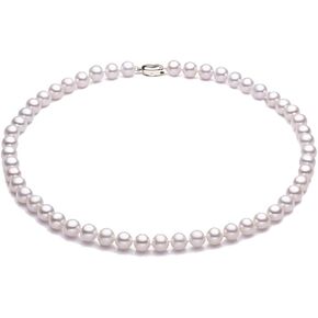 قلادة اللؤلؤ النسائية خيط واحد كلاسيكي 7-8 ملم قلادة لؤلؤ المياه العذبة البيضاء المستديرة 18" in Kuwait