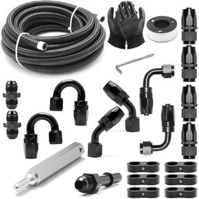 6AN Nylon Stainless Steel Braided Rubber EFI LS Fuel Injection line Fitting Kit Stainless Steel Braided 26FT 3/8"