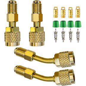 R410A Adapter 5/16 inches SAE Female to 1/4 inches SAE Male Flare for Air Conditioners HVAC and Refrigeration Service, 2 Straight R410A Adapter + 2 Angled R410A Adapter (2 Straight + 2 Angled)