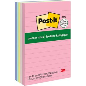 Post-it Greener Notes, 4x6 in, 5 Pads, America's #1 Favorite Sticky Notes, Sweet Sprinkles Collection, Pastel Colors, Clean Removal, 100% Recycled Material (660-RP-A)