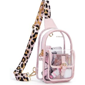 Missnine Clear Bag for Stadium Events Clear Sling Bag Fanny Pack Crossbody Purse for Sport Concert with Side Mesh Pocket